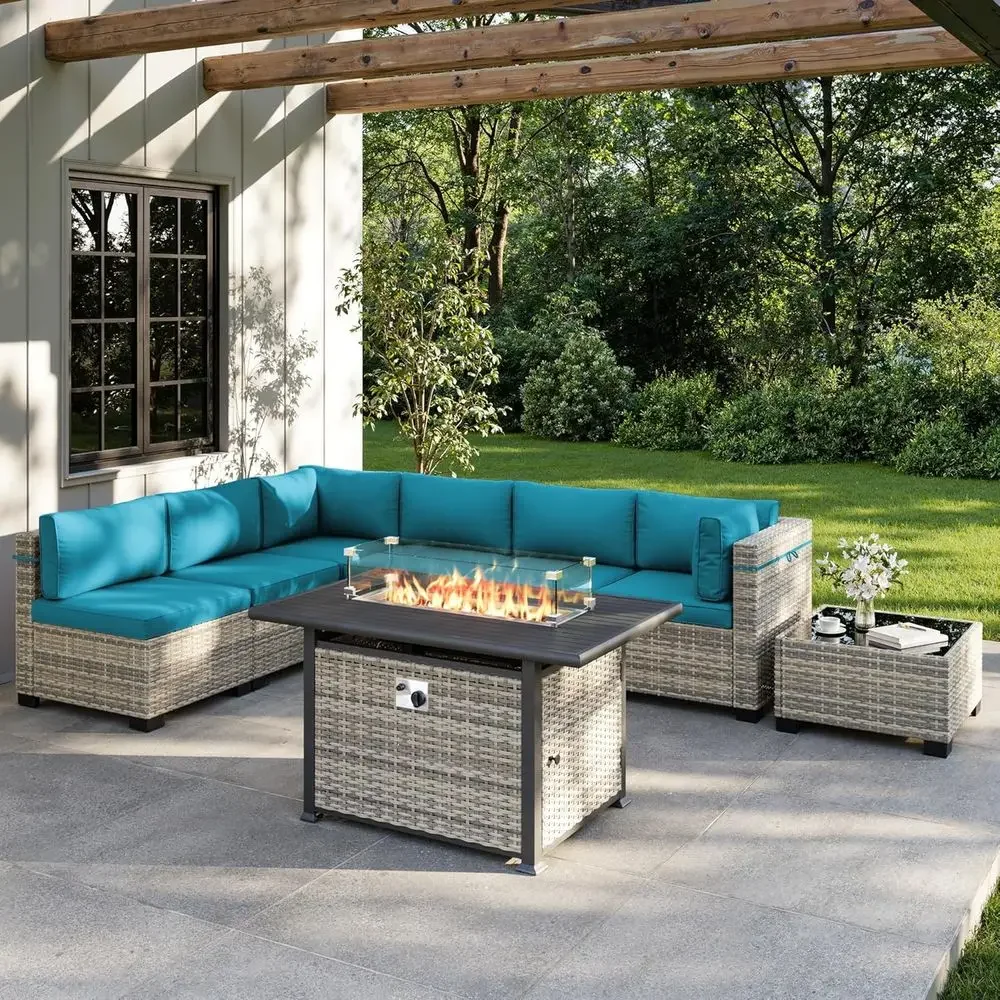 Outdoor Furniture With Fire Pit - 8-Piece Outdoor Patio Furniture Set with