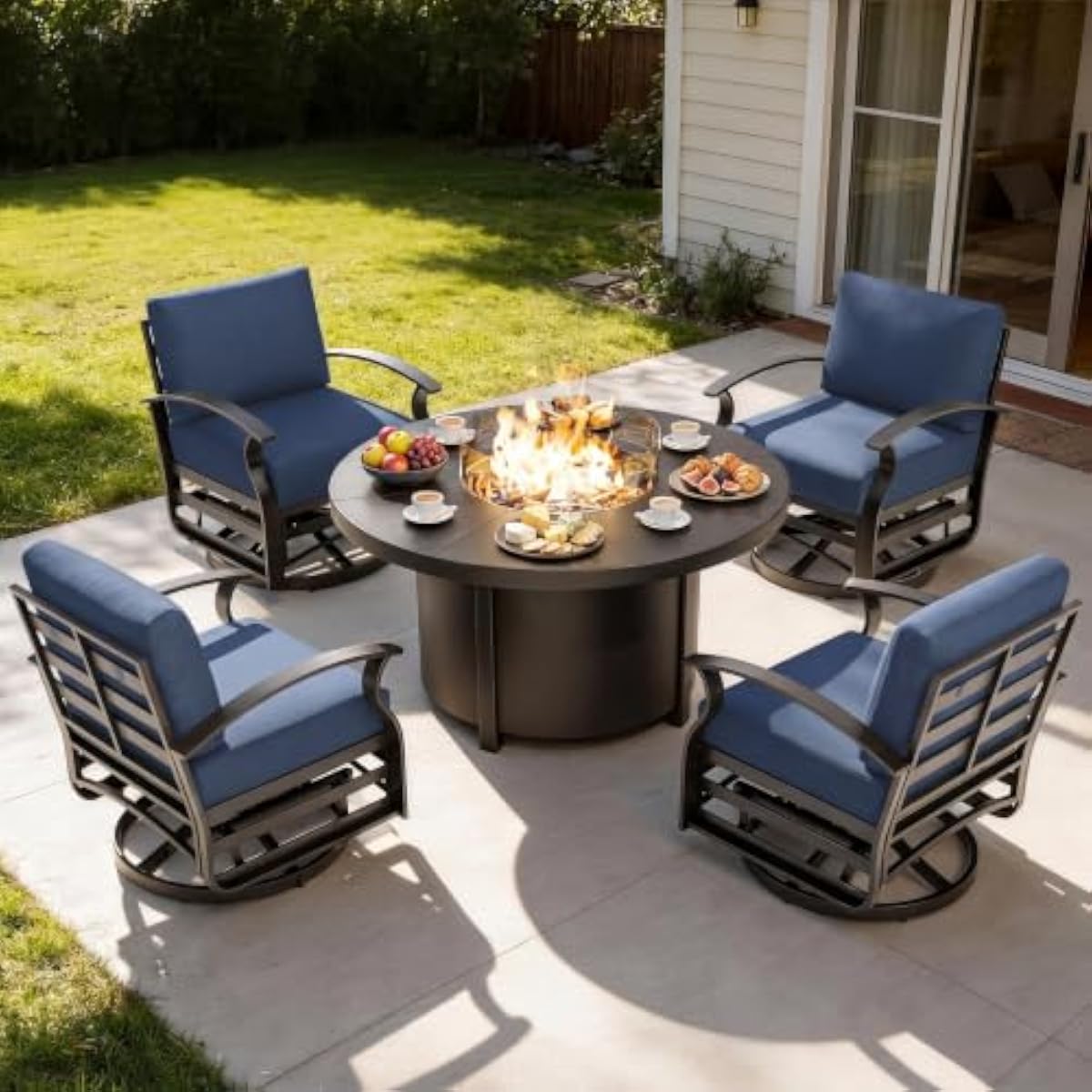 Outdoor Furniture No Cushions - Five-item outdoor lounge ensemble featuring rotating