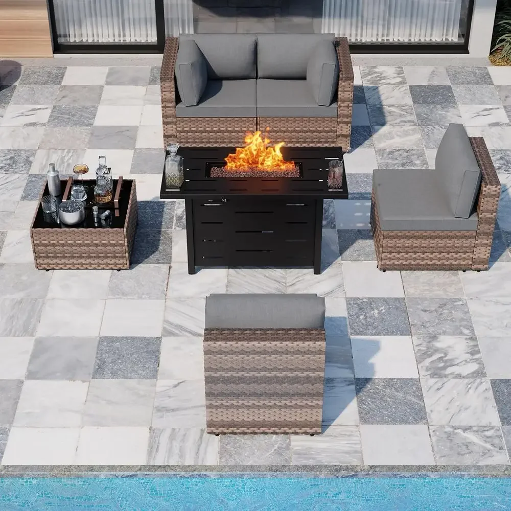 Outdoor Furniture With Fire Pit - 5-Piece Outdoor Patio Furniture Set with