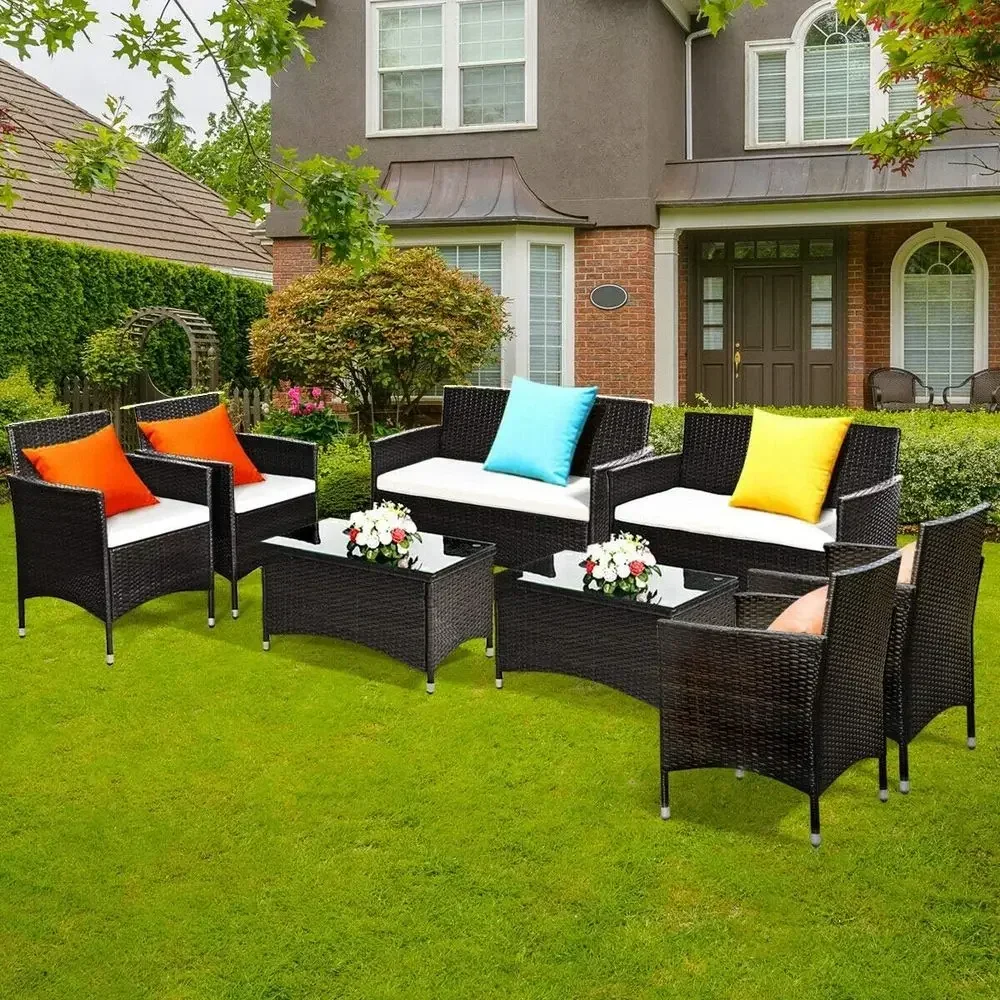 Outdoor Furniture Balcony - 8-Piece Rattan Patio Furniture Set with
