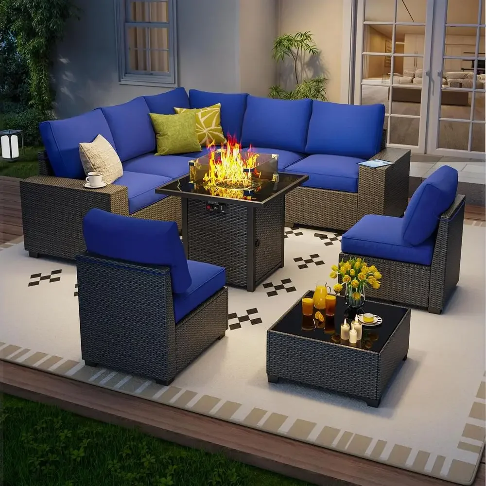 Outdoor Furniture With Fire Pit - 9-Piece Outdoor Patio Furniture Set with
