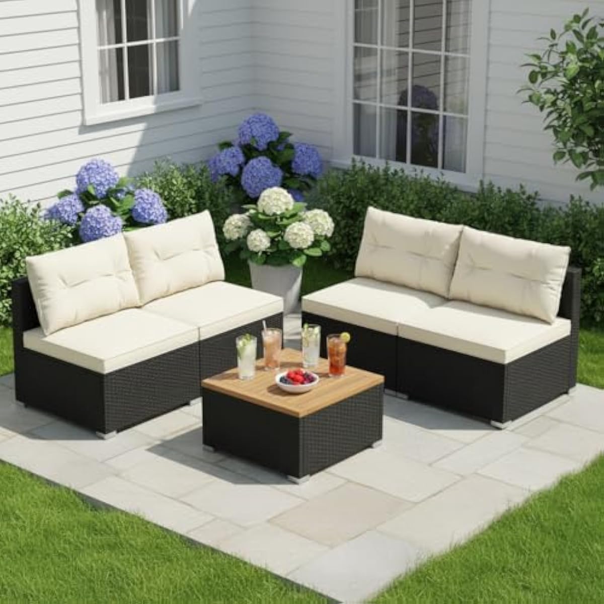 Outdoor Furniture No Cushions - 5-piece outdoor rattan lounge set featuring