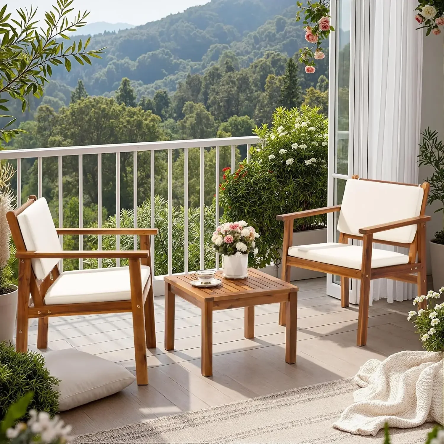 Patio Chairs 3 Piece Acacia Wo - đánh giá và giá Outdoor Furniture Balcony