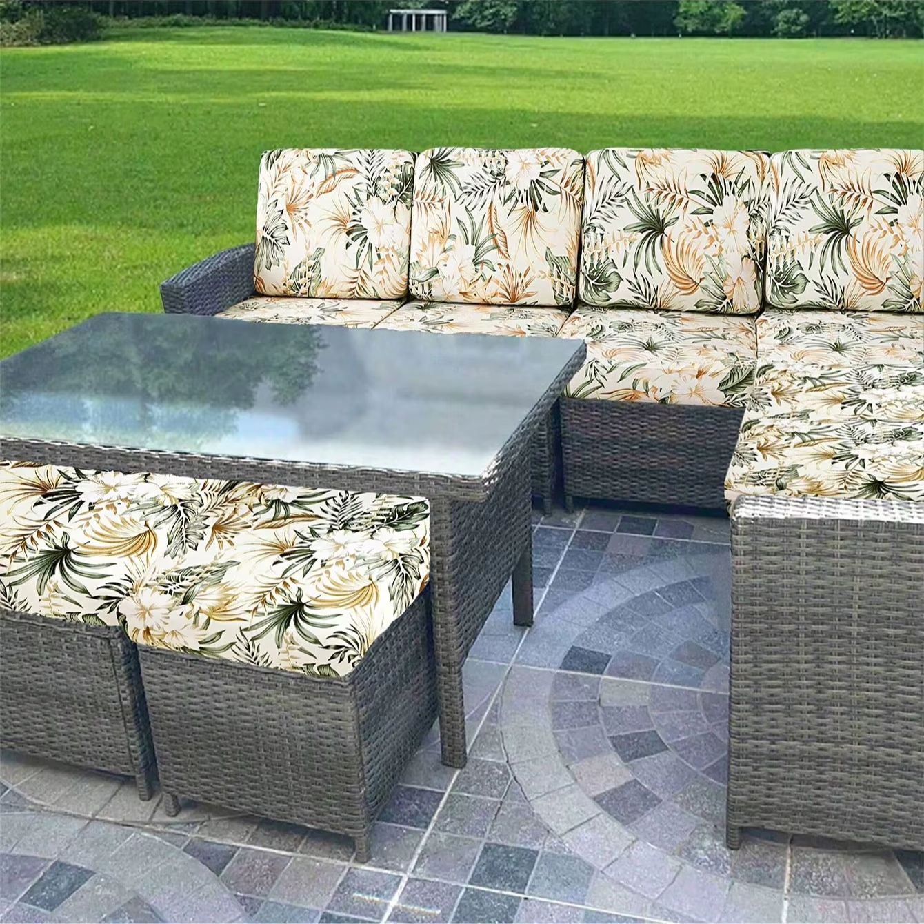 Outdoor Tropical Print Sofa Cu - đánh giá và giá Outdoor Furniture No Cushions