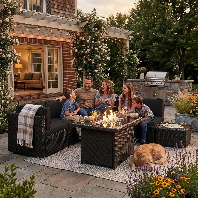 8-Piece Patio Wicker Sectional - đánh giá và giá Outdoor Furniture With Fire Pit