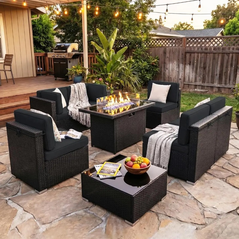 8-Piece Patio Wicker Sectional - đánh giá và giá Outdoor Furniture With Fire Pit