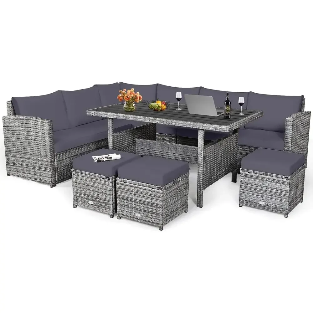 Grey 7-Piece Rattan Patio Furn - đánh giá và giá Outdoor Furniture Balcony