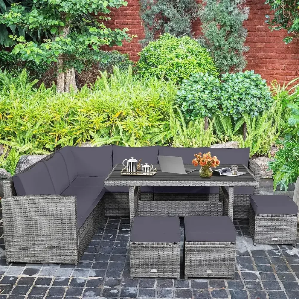 Grey 7-Piece Rattan Patio Furn - đánh giá và giá Outdoor Furniture Balcony