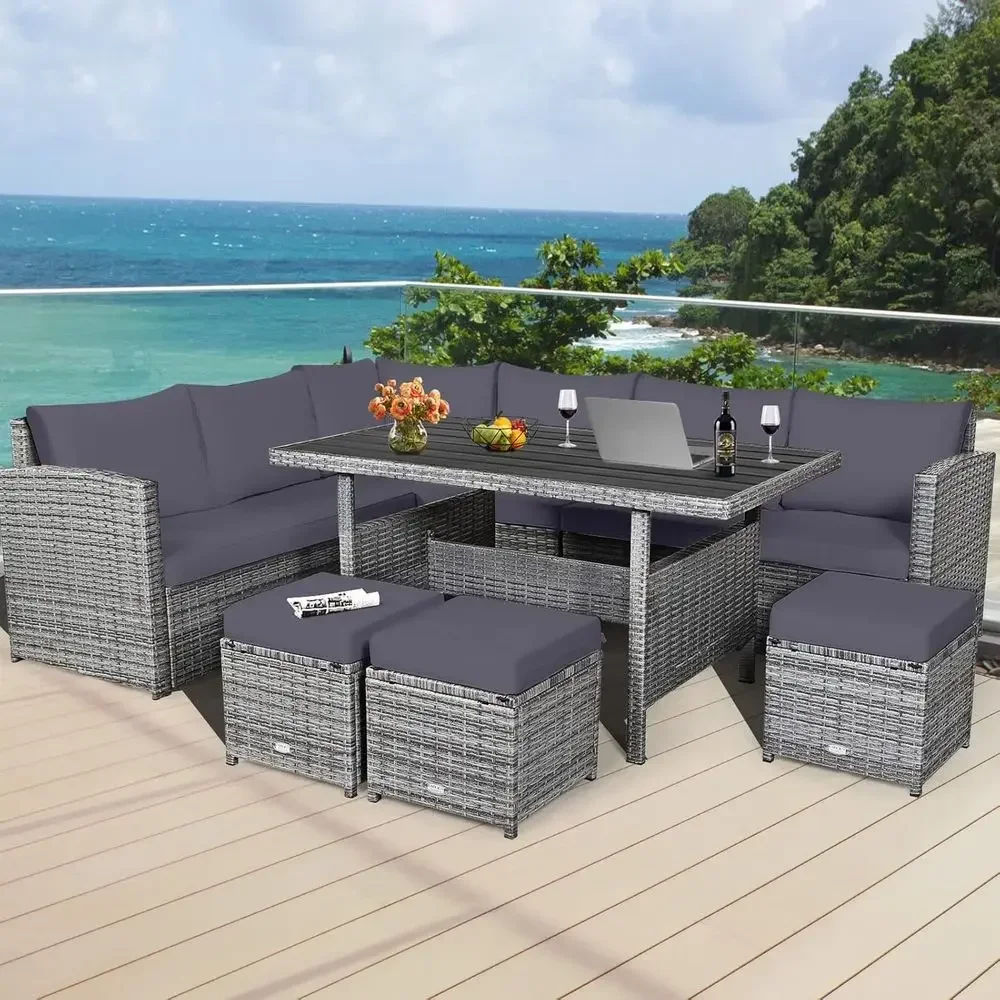 Grey 7-Piece Rattan Patio Furn - đánh giá và giá Outdoor Furniture Balcony