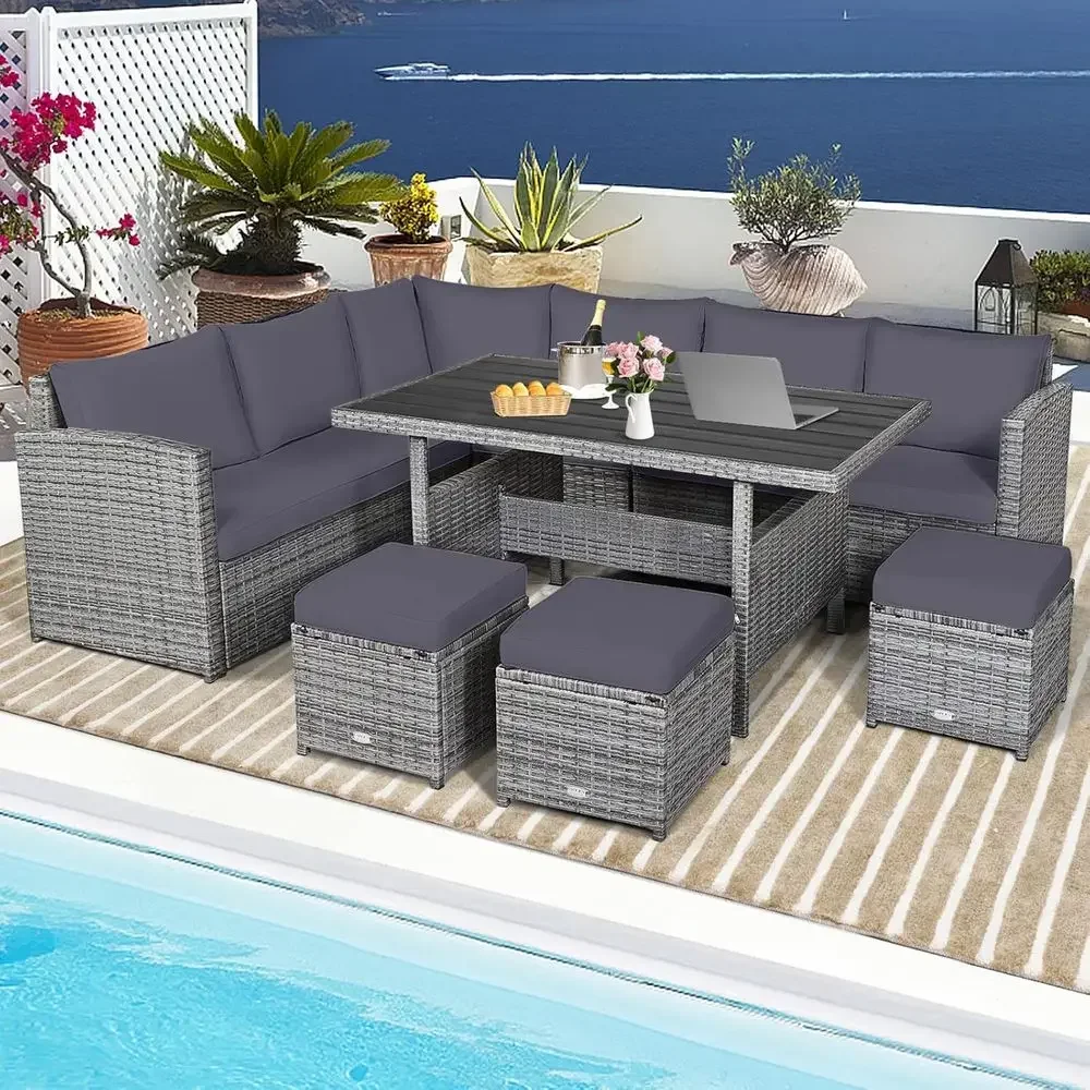 Grey 7-Piece Rattan Patio Furn - đánh giá và giá Outdoor Furniture Balcony