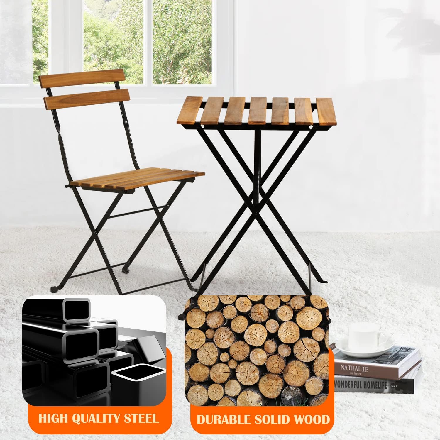 Natural wood 3-piece folding p - đánh giá và giá Outdoor Furniture Balcony