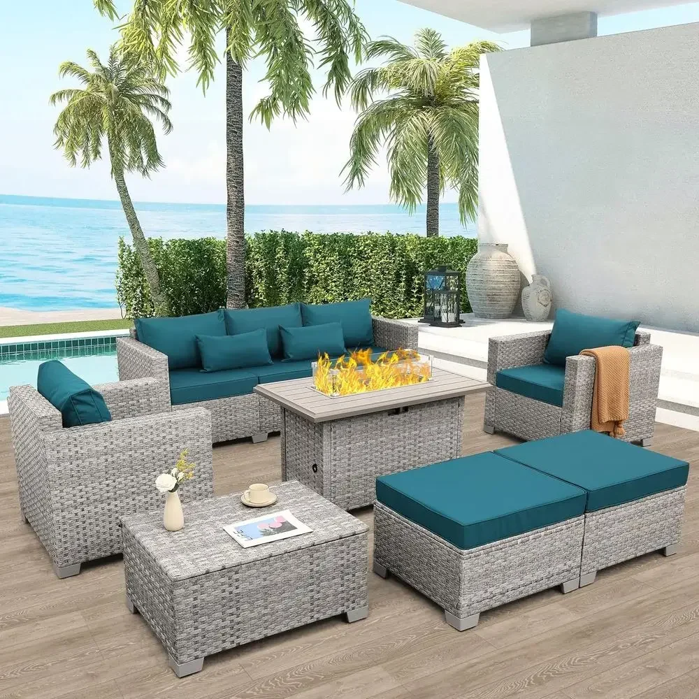 6-Piece Grey Wicker Outdoor Pa - đánh giá và giá Outdoor Furniture With Fire Pit