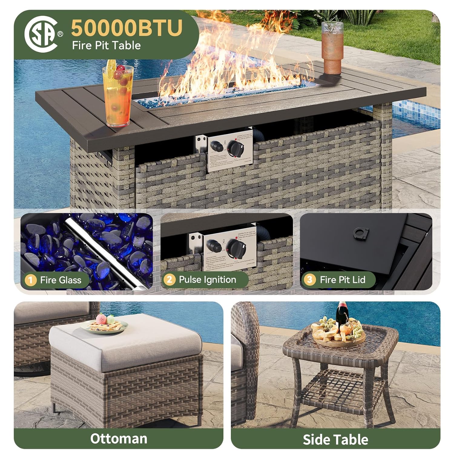 7-Piece Wicker Patio Set with  - đánh giá và giá Outdoor Furniture With Fire Pit