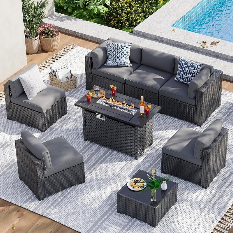 Aoxun 8 Piece Patio Furniture  - đánh giá và giá Outdoor Furniture With Fire Pit