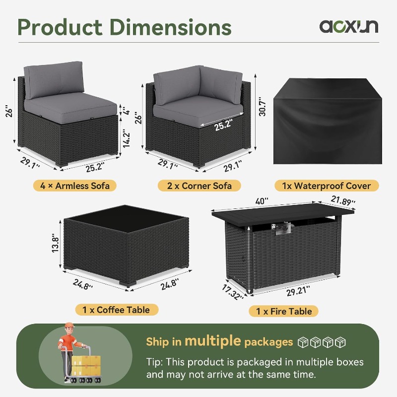 Aoxun 8 Piece Patio Furniture  - đánh giá và giá Outdoor Furniture With Fire Pit