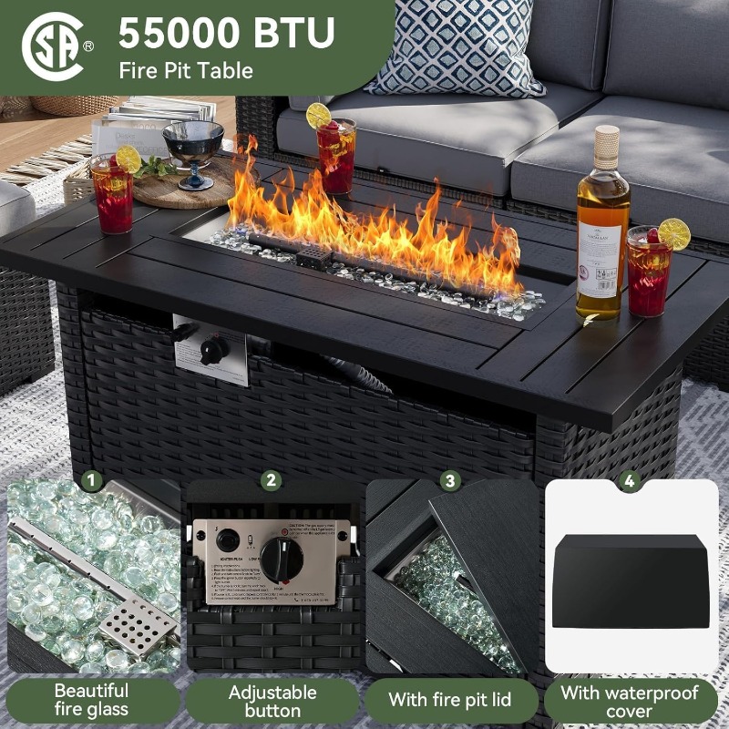 Aoxun 8 Piece Patio Furniture  - đánh giá và giá Outdoor Furniture With Fire Pit
