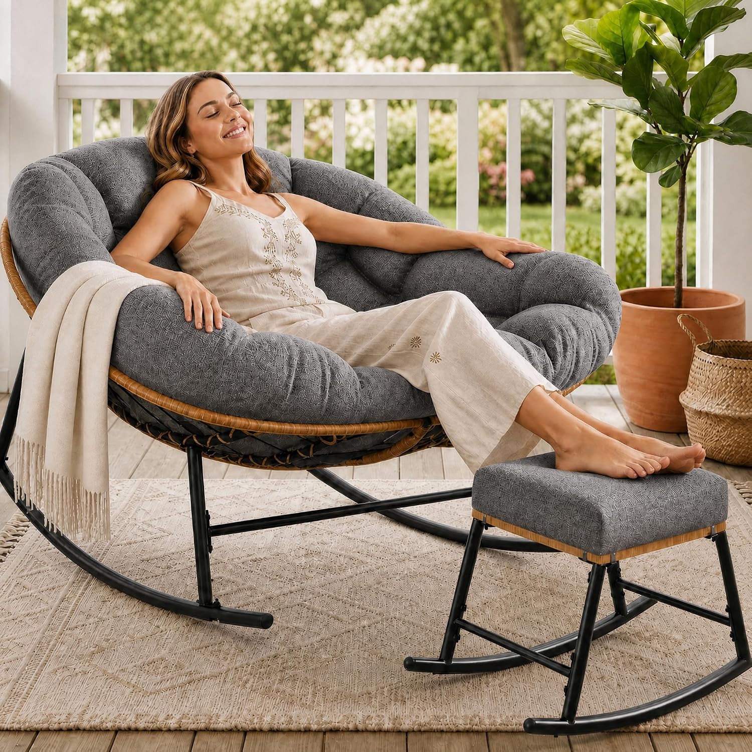 Oversized Papasan Rocking Chai - đánh giá và giá Outdoor Furniture No Cushions